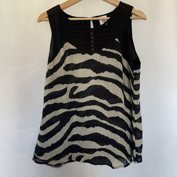CAbi Tops - Cabi Tivoli Sheer Black & Tan Zebra Print Large Eyelet Opening Tank Top Size M